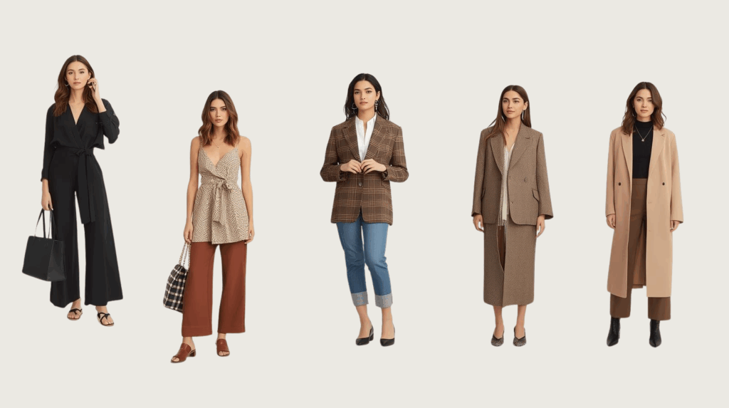 A personalized mood board or digital look book that a virtual stylist creates for a client, featuring curated outfits.